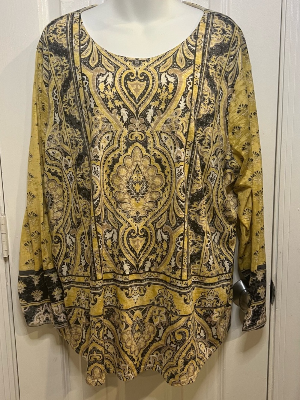 Coldwater Creek Yellow and Black Paisley Tunic Top